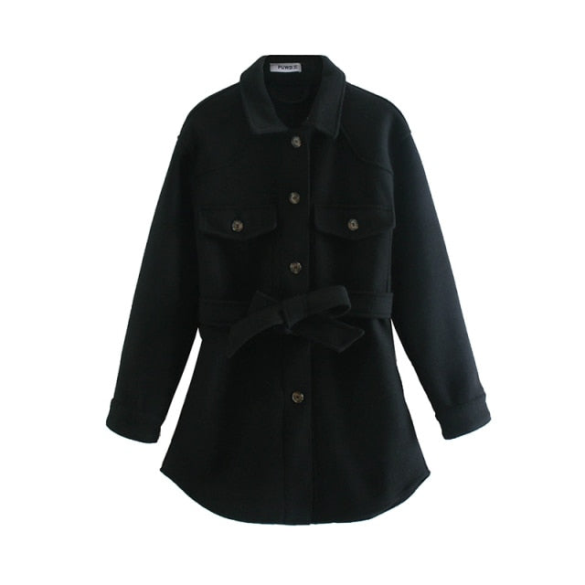 Vintage Loose Sashes Woolen Coats