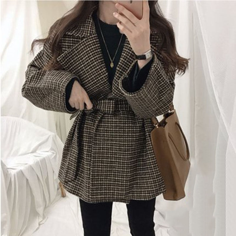 Plaid Wool Blend Coat