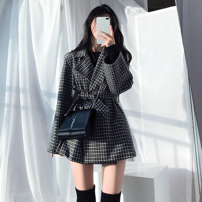 Plaid Wool Blend Coat