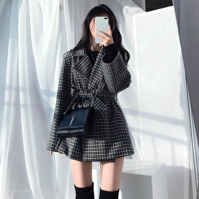Plaid Wool Blend Coat