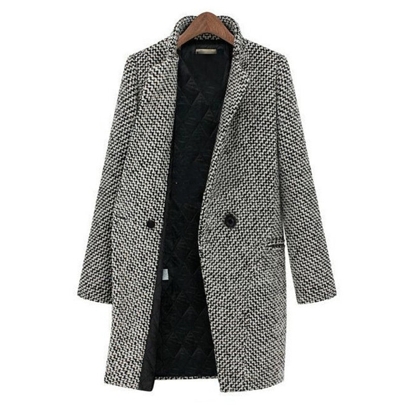 Single Breasted Stand Collar Mid Long Coats