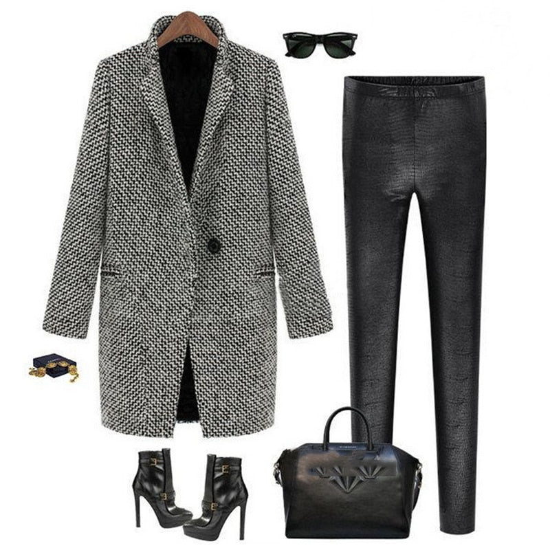 Single Breasted Stand Collar Mid Long Coats