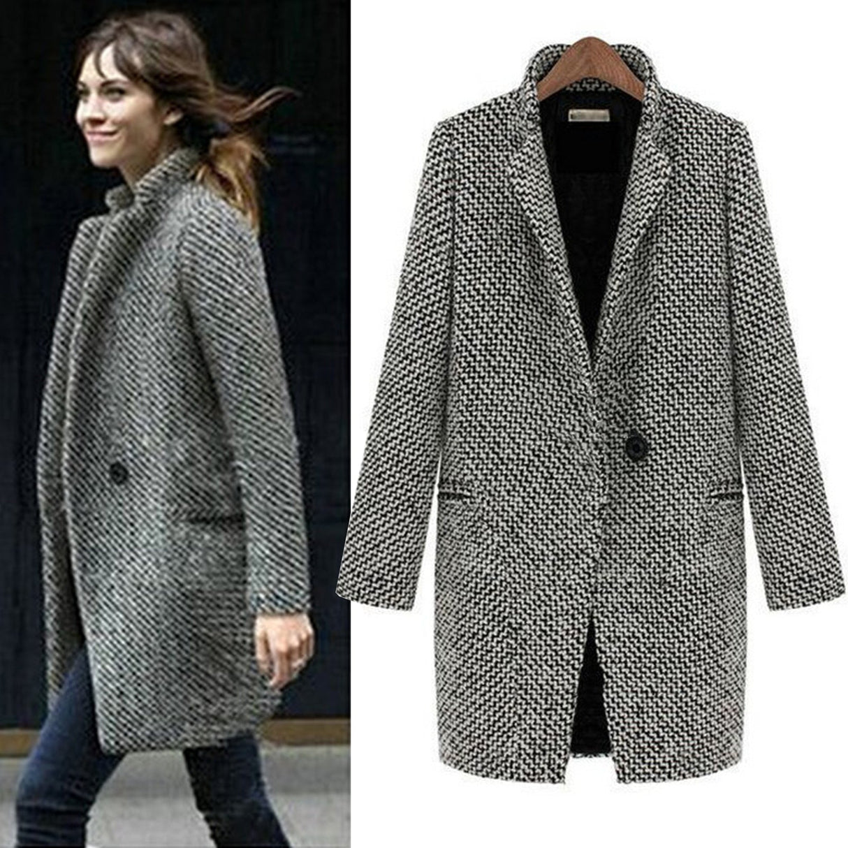 Single Breasted Stand Collar Mid Long Coats