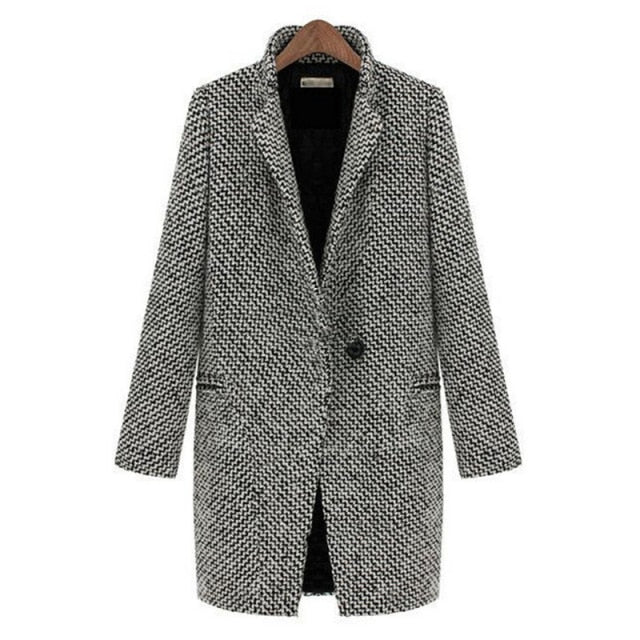 Single Breasted Stand Collar Mid Long Coats
