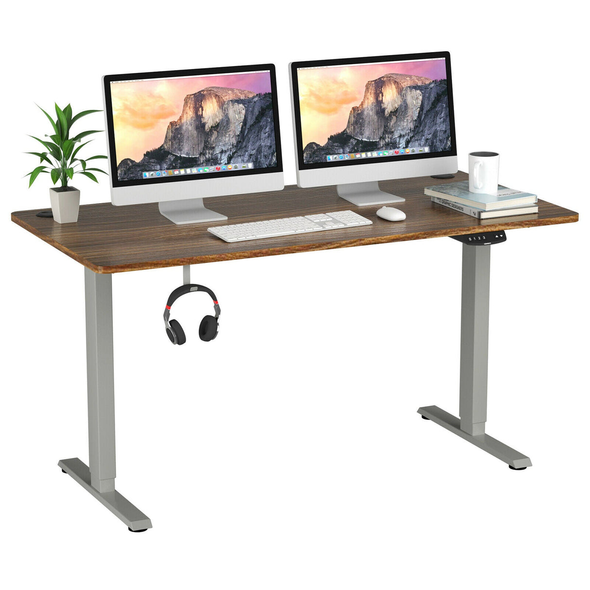 Costway 47" x 30" Electric Adjustable Standing up Desk Dual Motor w/ Controller HW67380US-GR+JV10098TN-M