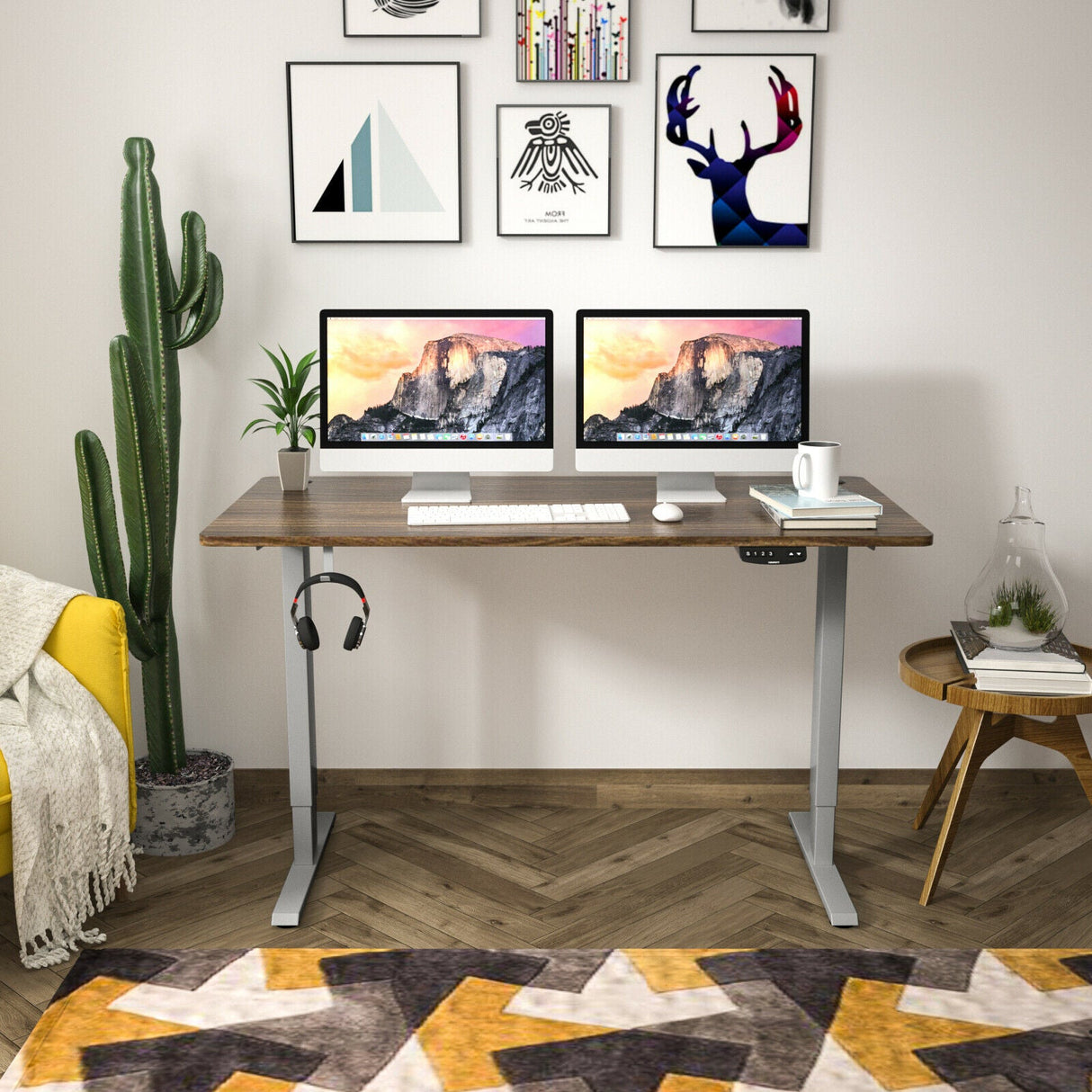 Costway 47" x 30" Electric Adjustable Standing up Desk Dual Motor w/ Controller HW67380US-GR+JV10098TN-M