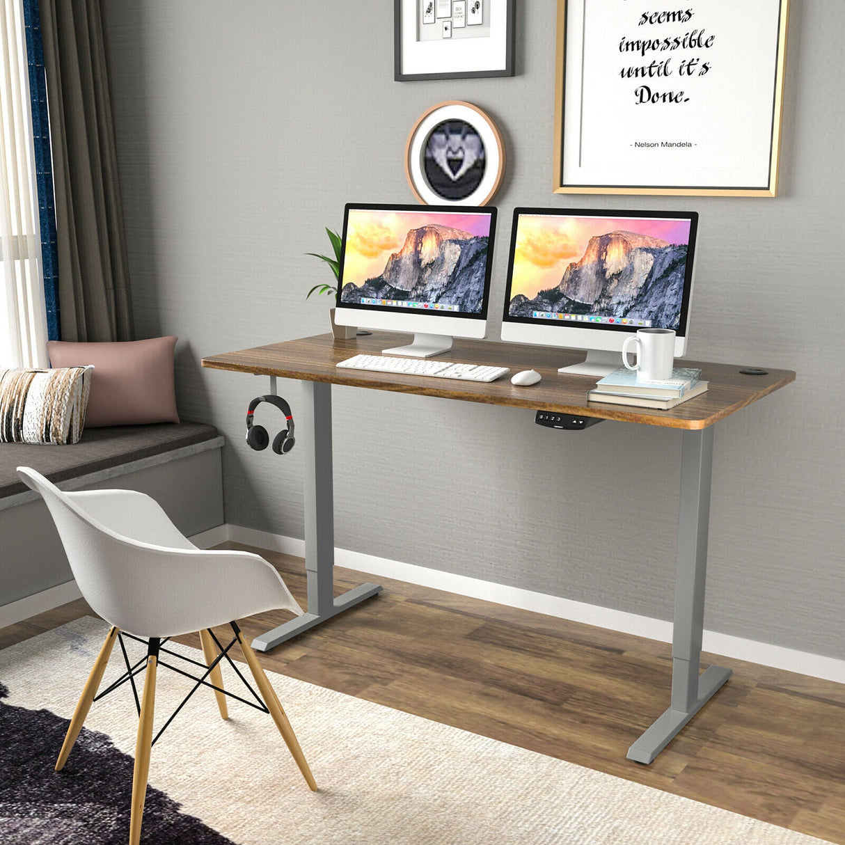 Costway 47" x 30" Electric Adjustable Standing up Desk Dual Motor w/ Controller HW67380US-GR+JV10098TN-M