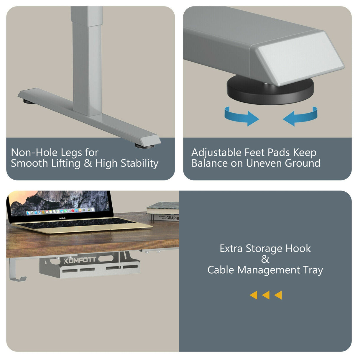 Costway 47" x 30" Electric Adjustable Standing up Desk Dual Motor w/ Controller HW67380US-GR+JV10098TN-M