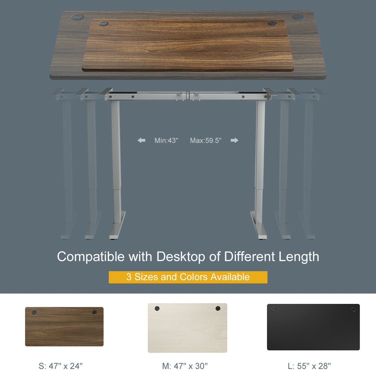 Costway 47" x 30" Electric Adjustable Standing up Desk Dual Motor w/ Controller HW67380US-GR+JV10098TN-M