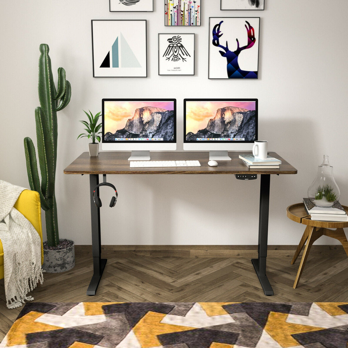 Costway 47" x 30" Electric Adjustable Standing up Desk Dual Motor w/ Controller HW67380US-BK+JV10098TN-M