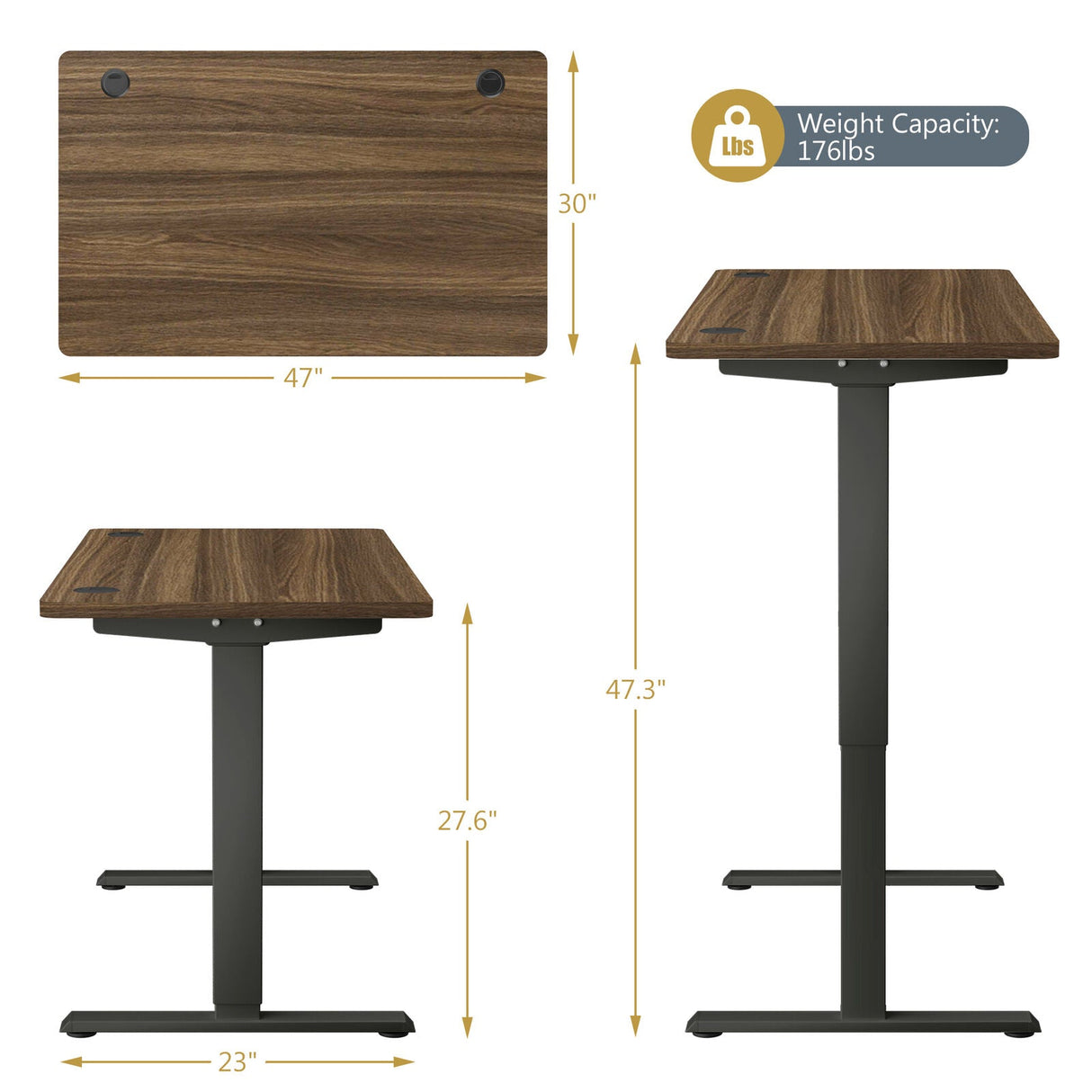 Costway 47" x 30" Electric Adjustable Standing up Desk Dual Motor w/ Controller HW67380US-BK+JV10098TN-M