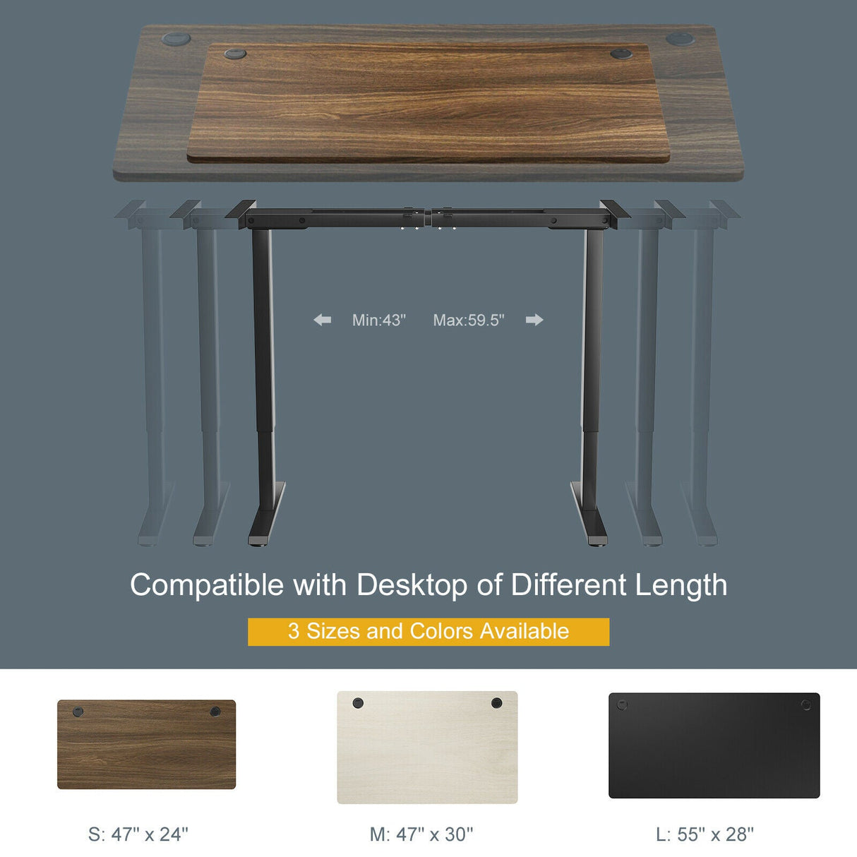 Costway 47" x 30" Electric Adjustable Standing up Desk Dual Motor w/ Controller HW67380US-BK+JV10098TN-M