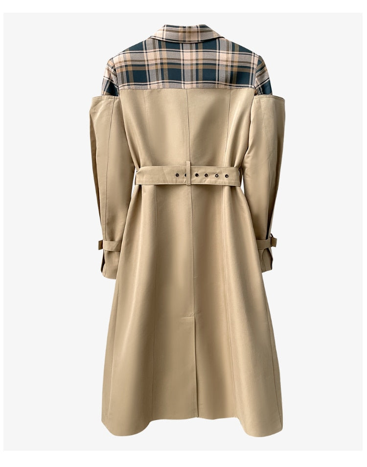 Trench Plaid Windbreaker Bandage Long Coats
