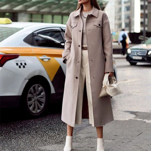Solid Simple Elegant Turn down Collar Button Coats
