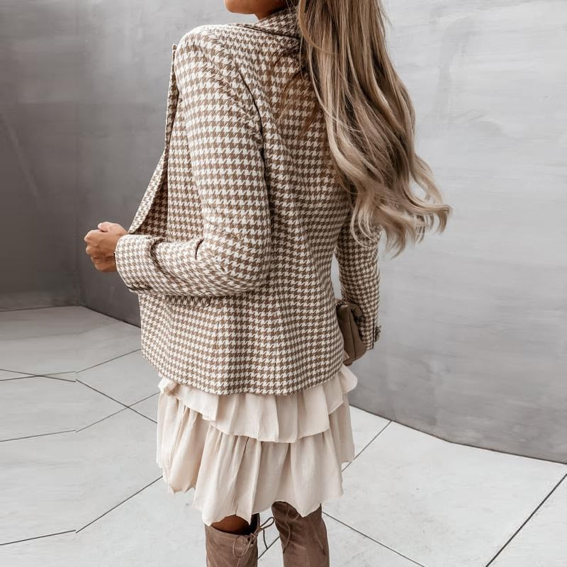 Plaid Print Loose Casual Elegant Double Breasted Office Coat