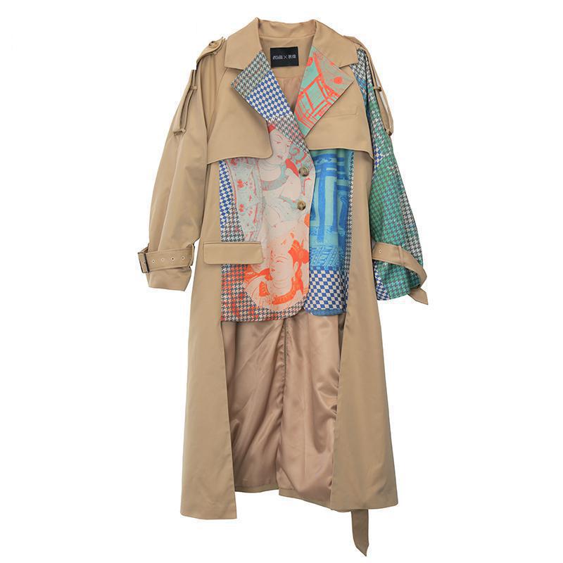 Trench Asymmetry Hem Long Print Coat