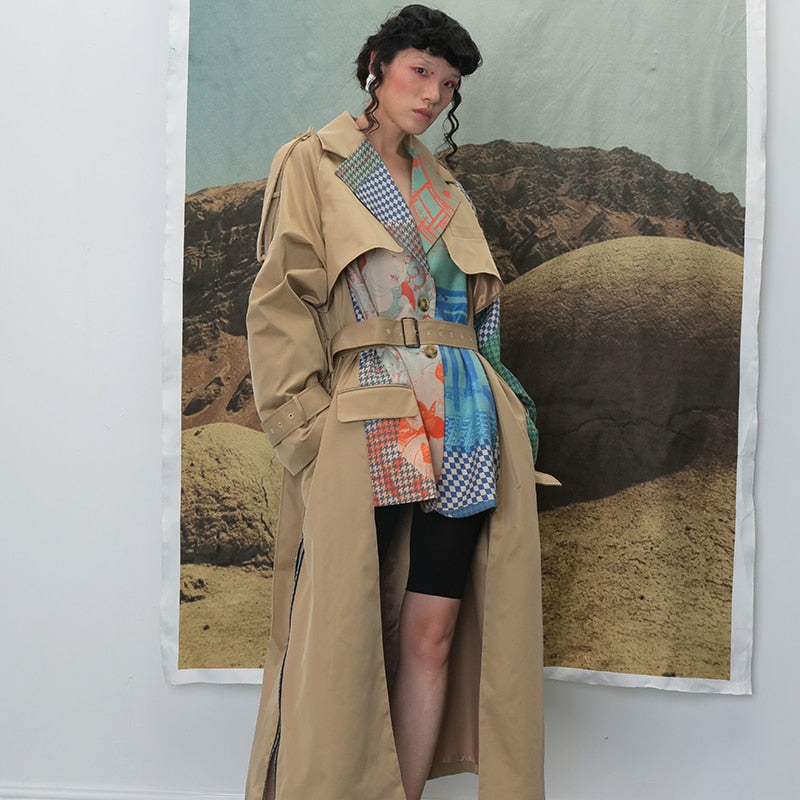 Trench Asymmetry Hem Long Print Coat