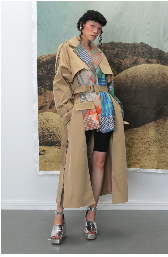 Trench Asymmetry Hem Long Print Coat