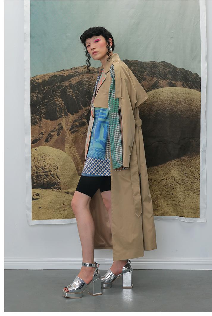Trench Asymmetry Hem Long Print Coat