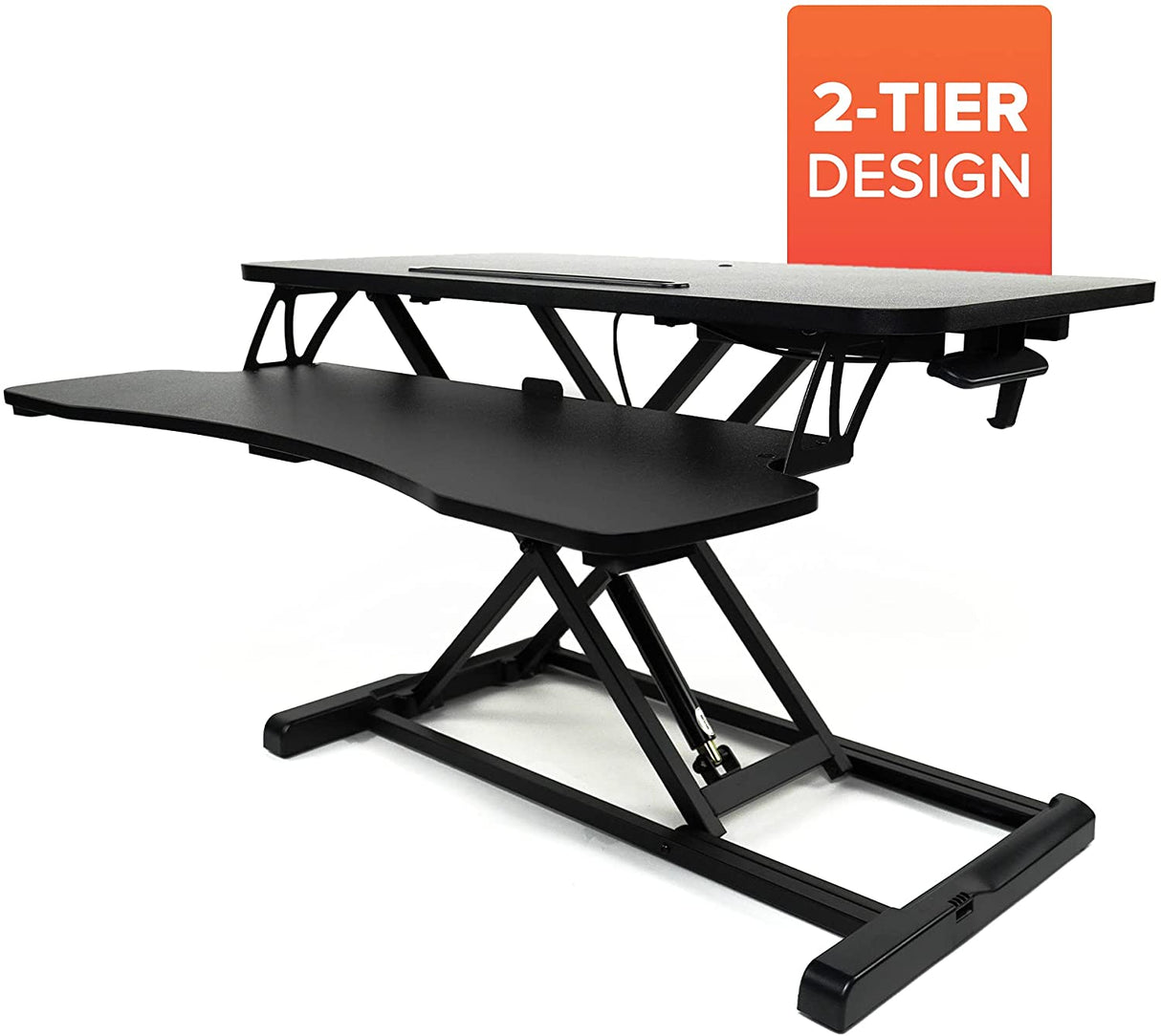 Black Adjustable Folding Standing Computer and Laptop Sit Stand Desk Converter Workstation with a Keyboard Tray