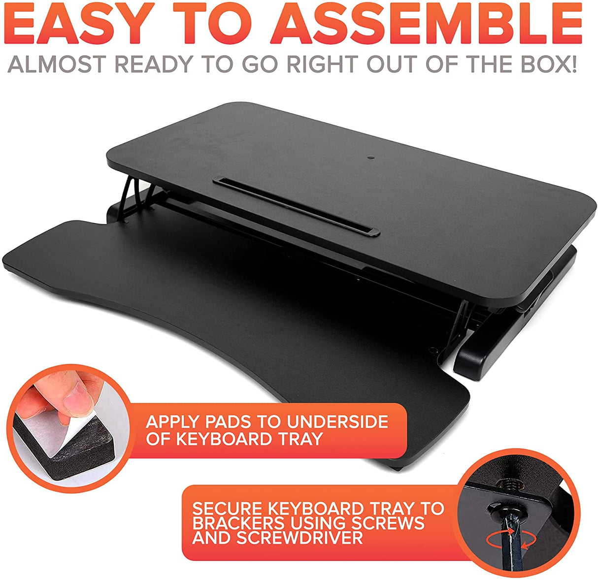Black Adjustable Folding Standing Computer and Laptop Sit Stand Desk Converter Workstation with a Keyboard Tray