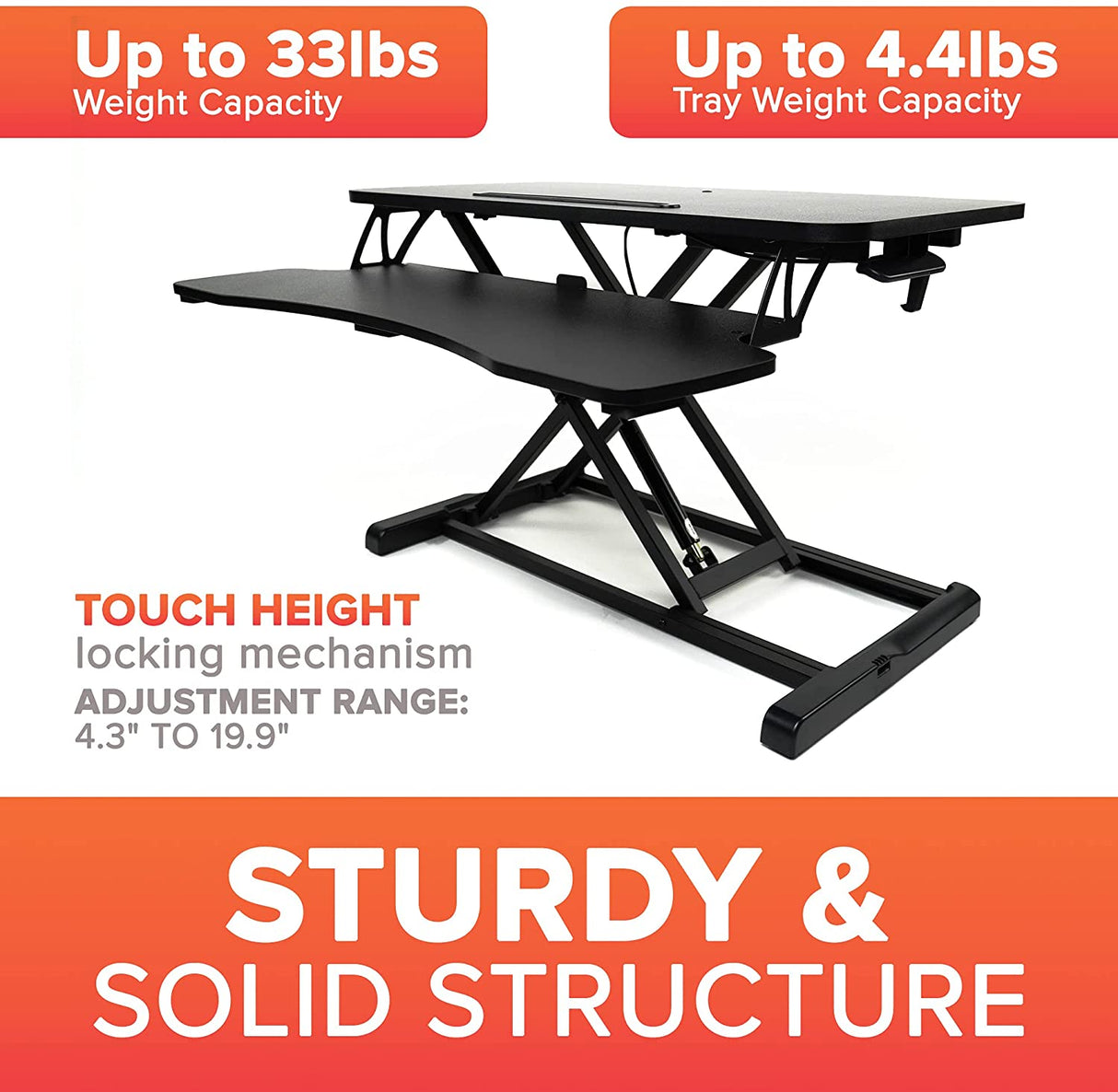 Black Adjustable Folding Standing Computer and Laptop Sit Stand Desk Converter Workstation with a Keyboard Tray