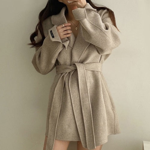 Vintage Blend High Waist Turn down Collar Coat