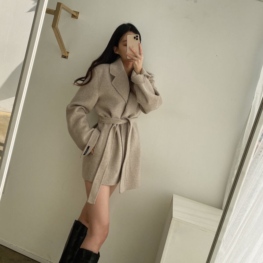 Vintage Blend High Waist Turn down Collar Coat