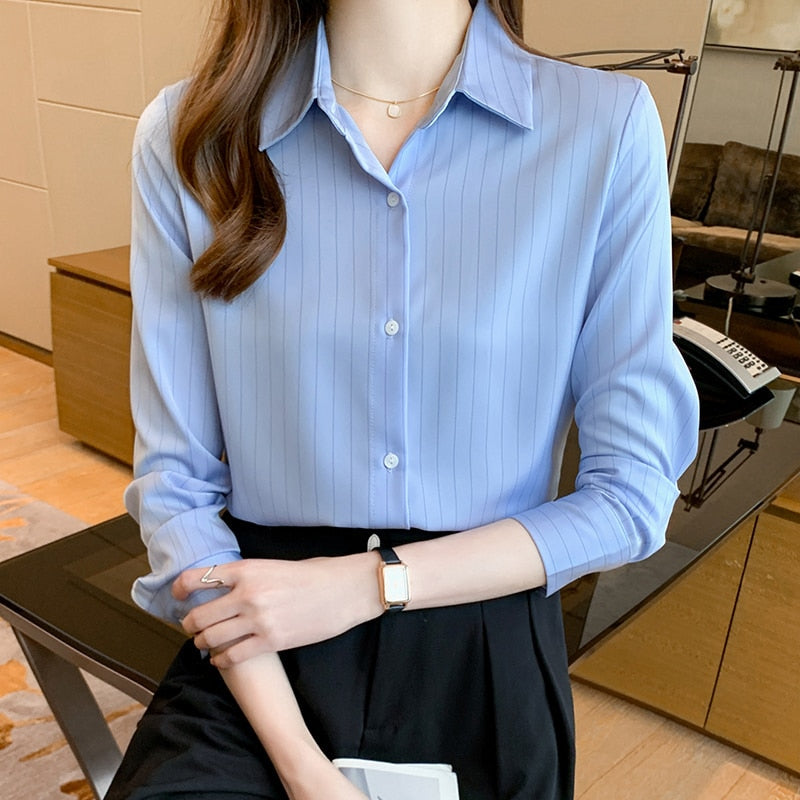 Striped Long Sleeve Button Up Blouses