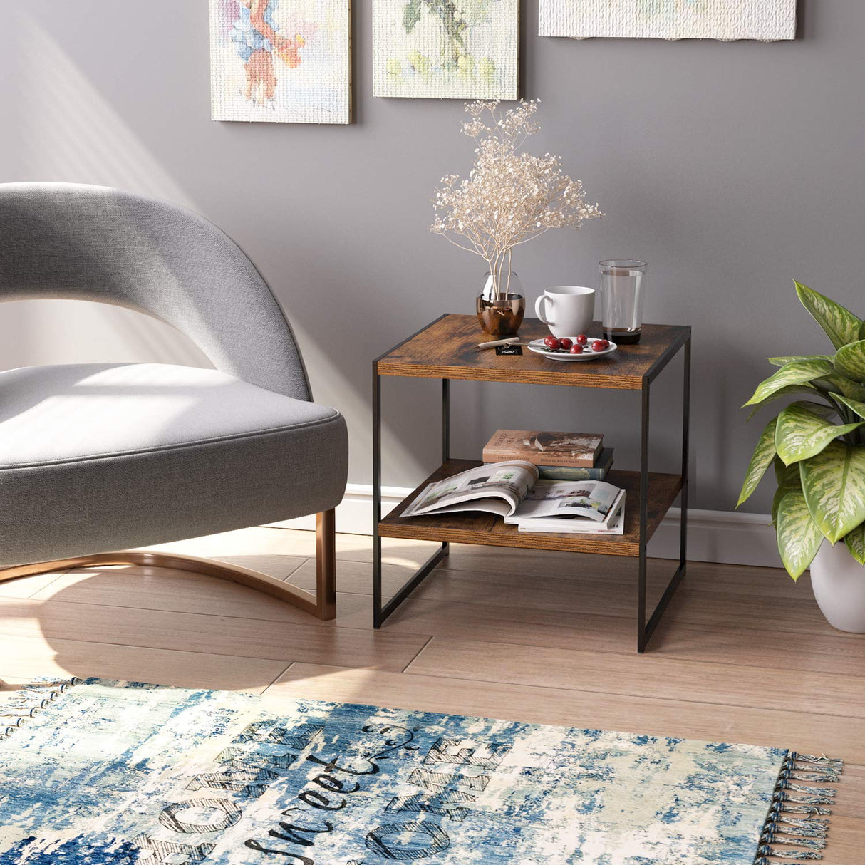 Rustic Industrial Bedside End Table