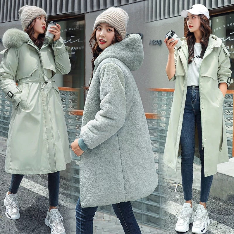 Thick Fur Padded Parkas Coat