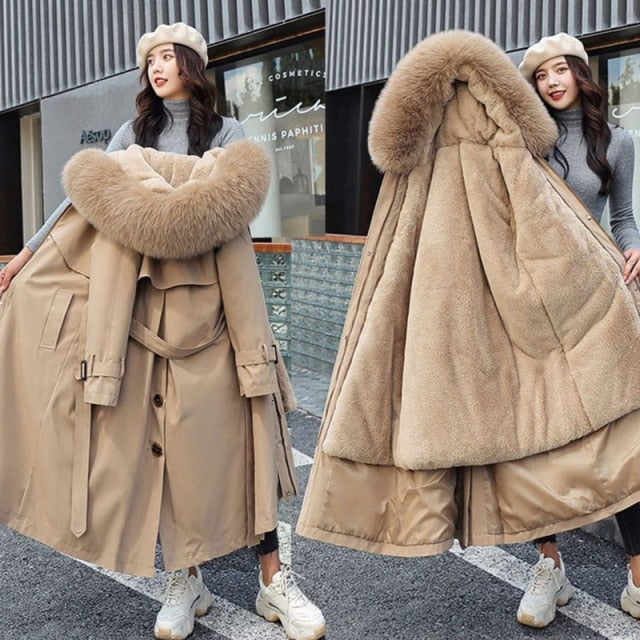 Thick Fur Padded Parkas Coat