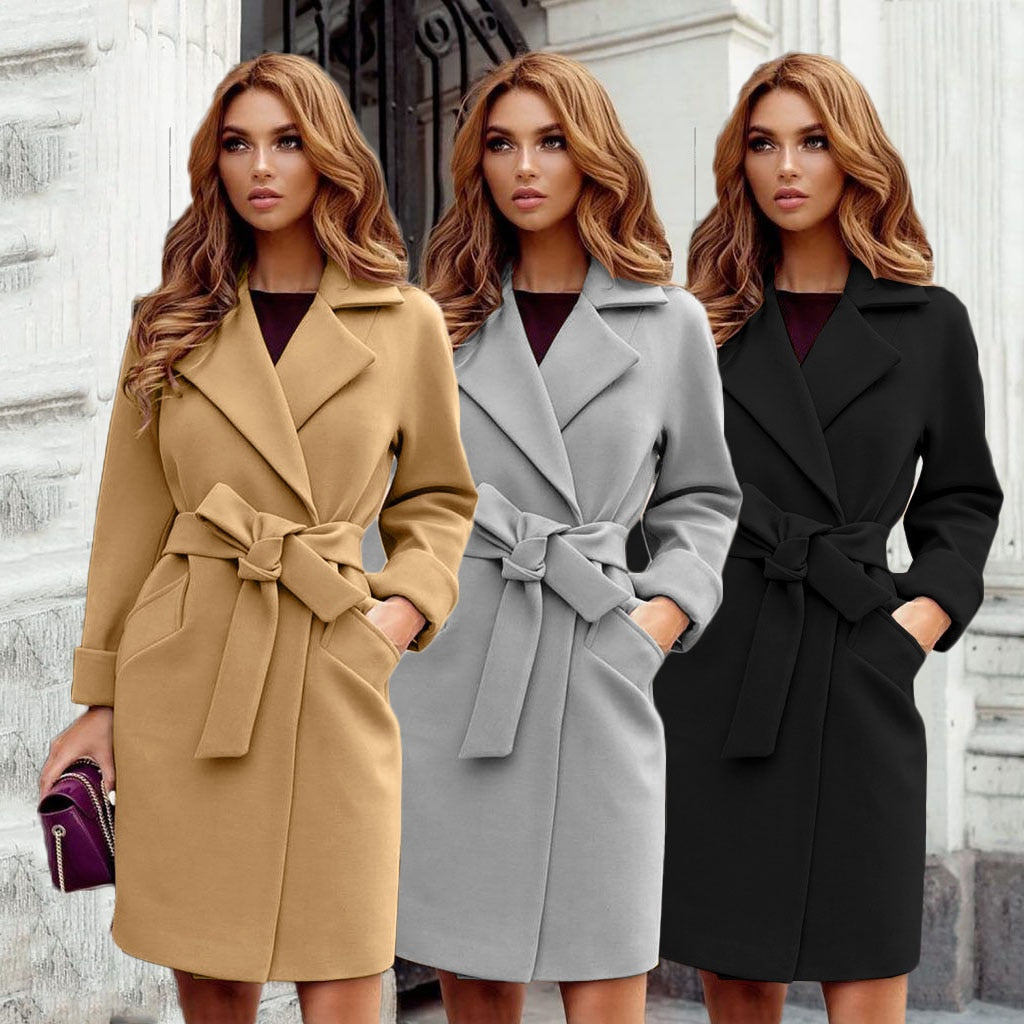 Warm Lapel Long Elegant Slim Fit Coat