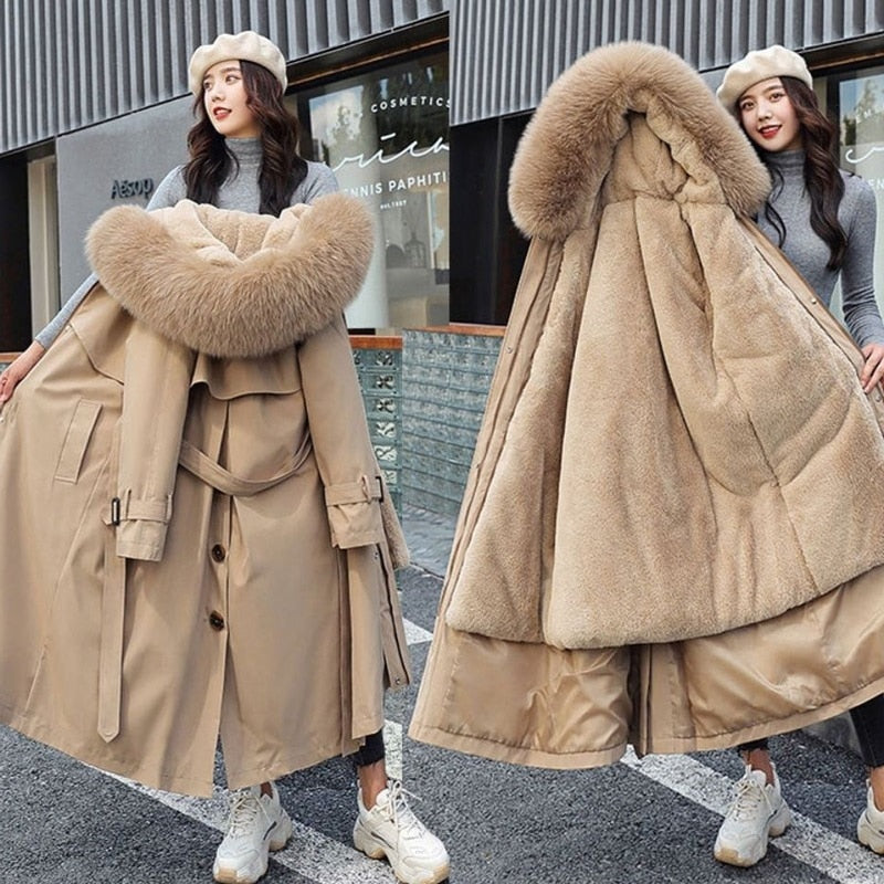 Thick Fur Padded Parkas Coat
