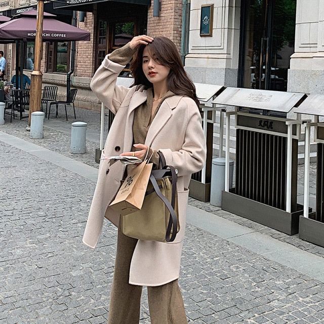 Wool Loose Double Breasted Woolen Blazer Coats