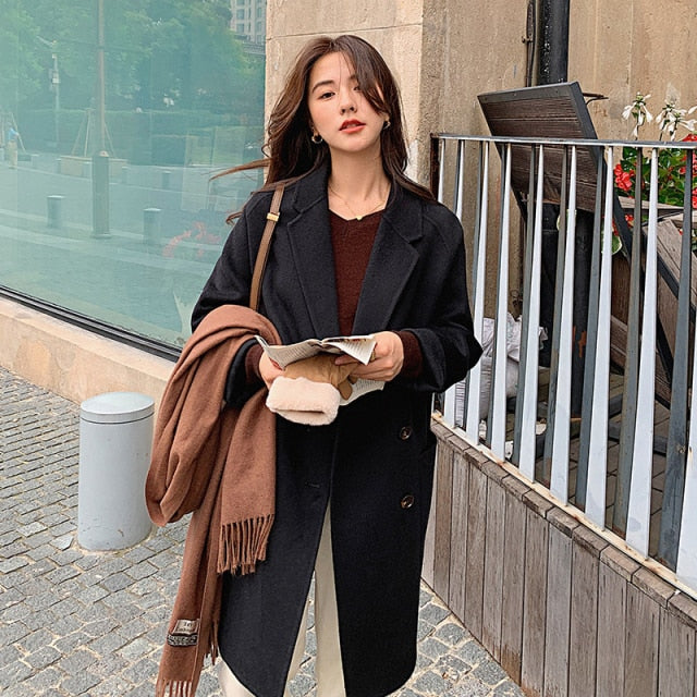Wool Loose Double Breasted Woolen Blazer Coats