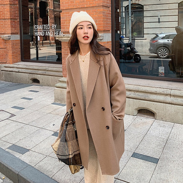 Wool Loose Double Breasted Woolen Blazer Coats