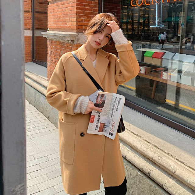 Wool Loose Double Breasted Woolen Blazer Coats