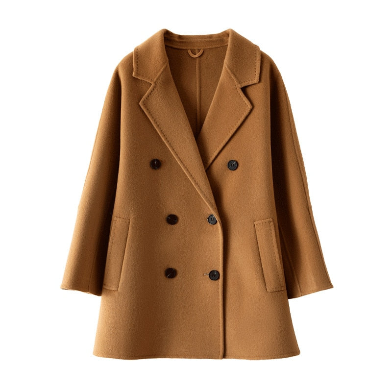 Wool Lapel Collar Short Sewing Woolen Pocket Coats