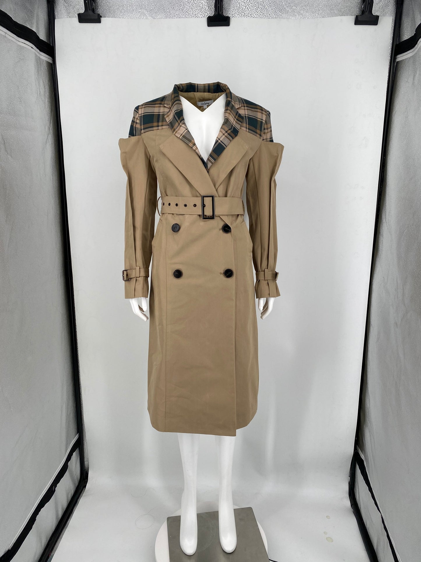 Trench Plaid Windbreaker Bandage Long Coats