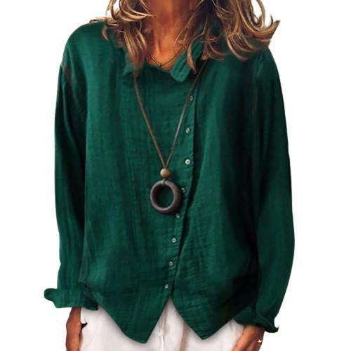 Solid Color Long Sleeve Cotton Linen Blouse