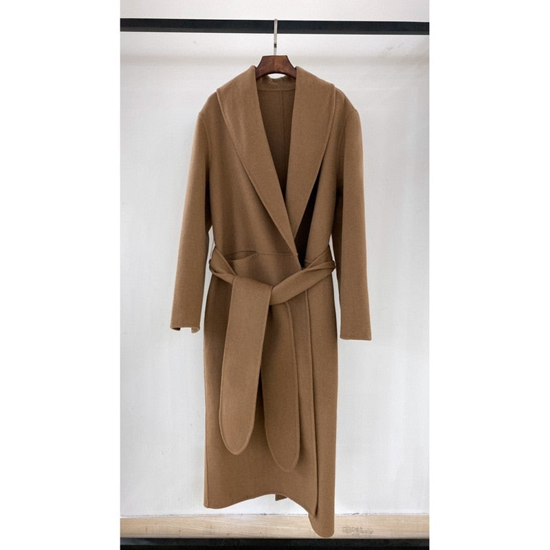 V Neck Woolen Long Sleeve Warm Long Coats