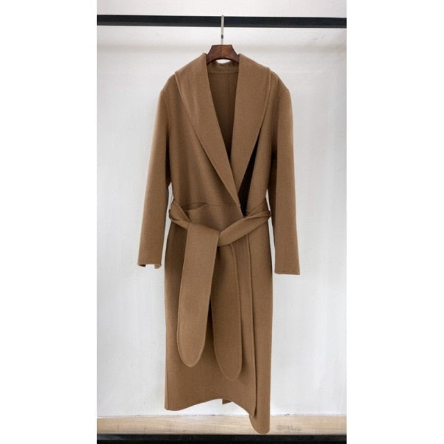 V Neck Woolen Long Sleeve Warm Long Coats