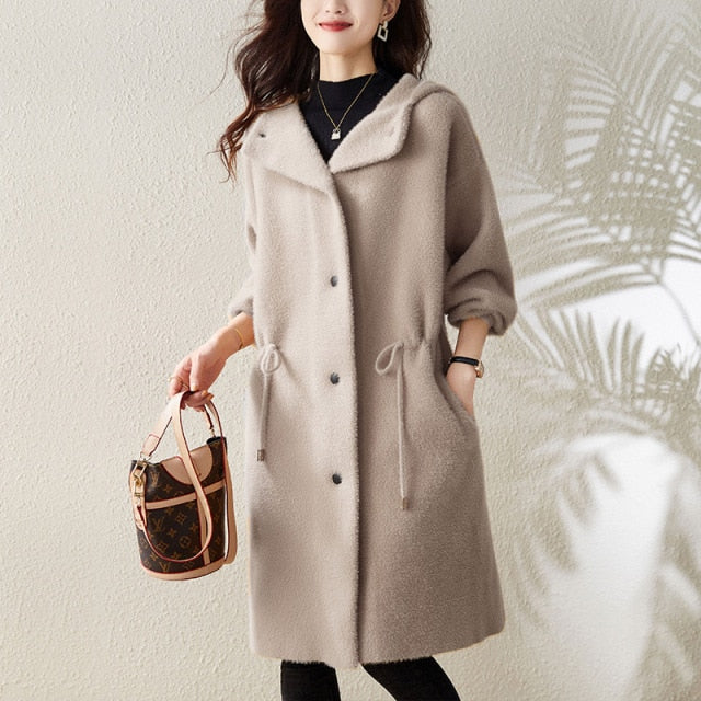 warm drawstring waist single breasted cardigan Coats