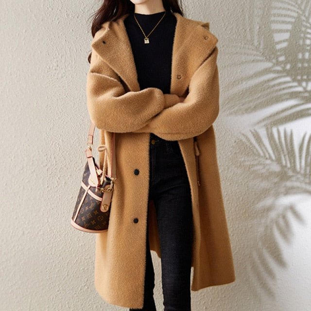 warm drawstring waist single breasted cardigan Coats