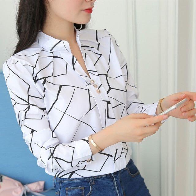 Stripe Print Long Sleeve Blouse
