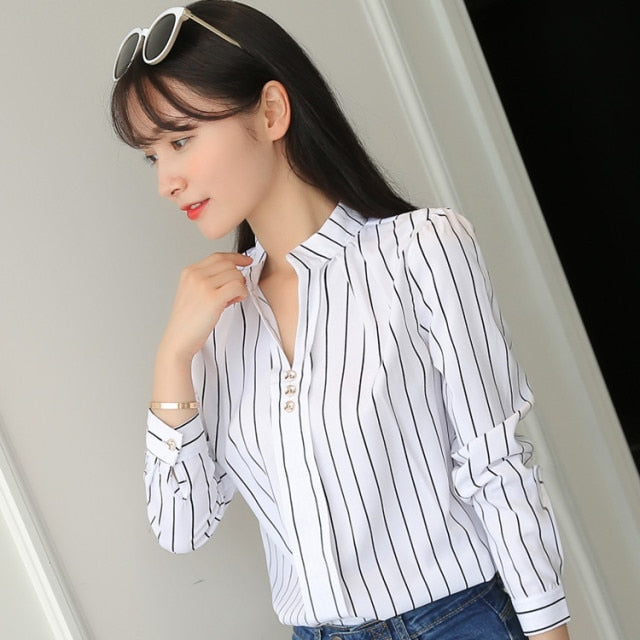 Stripe Print Long Sleeve Blouse