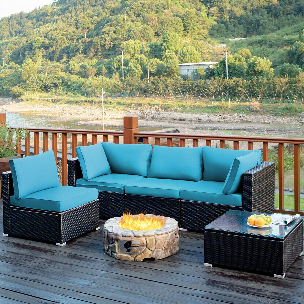 5 Piece Patio Rattan Furniture Set
