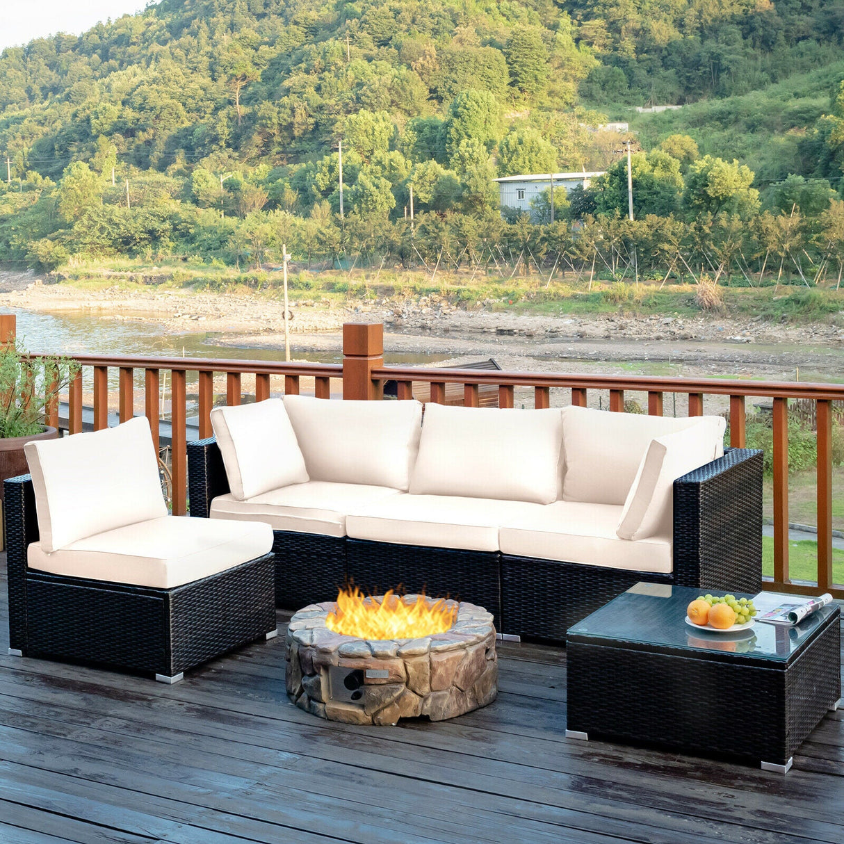5 Piece Patio Rattan Furniture Set