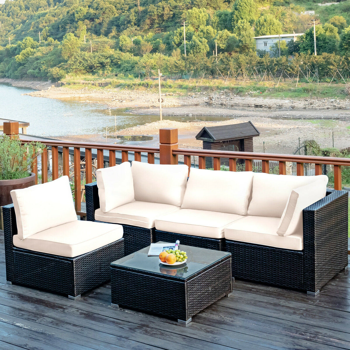 5 Piece Patio Rattan Furniture Set